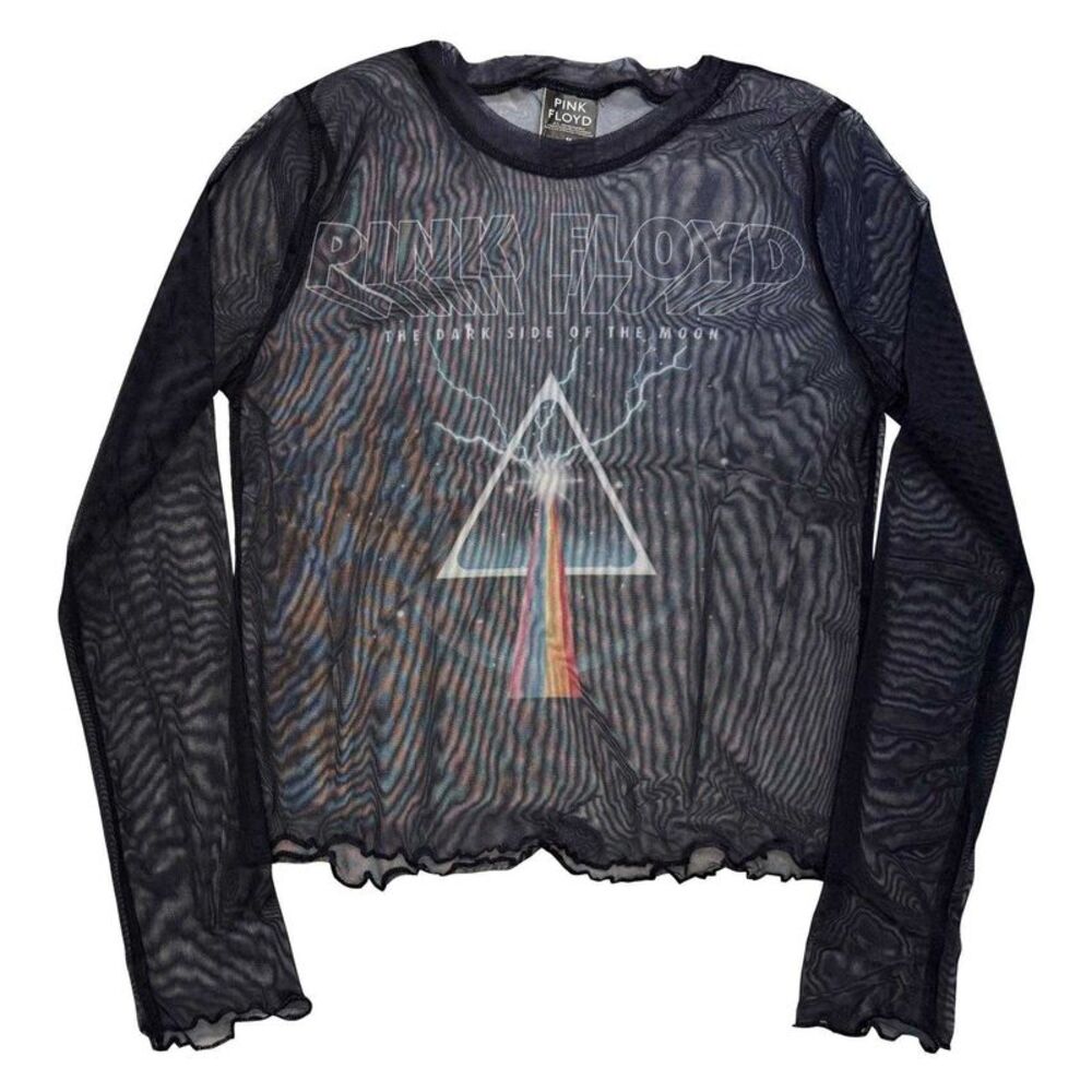 Pink Floyd Womens/Ladies Lightning Prism Mesh Long-Sleeved Crop Top / Navy Blue